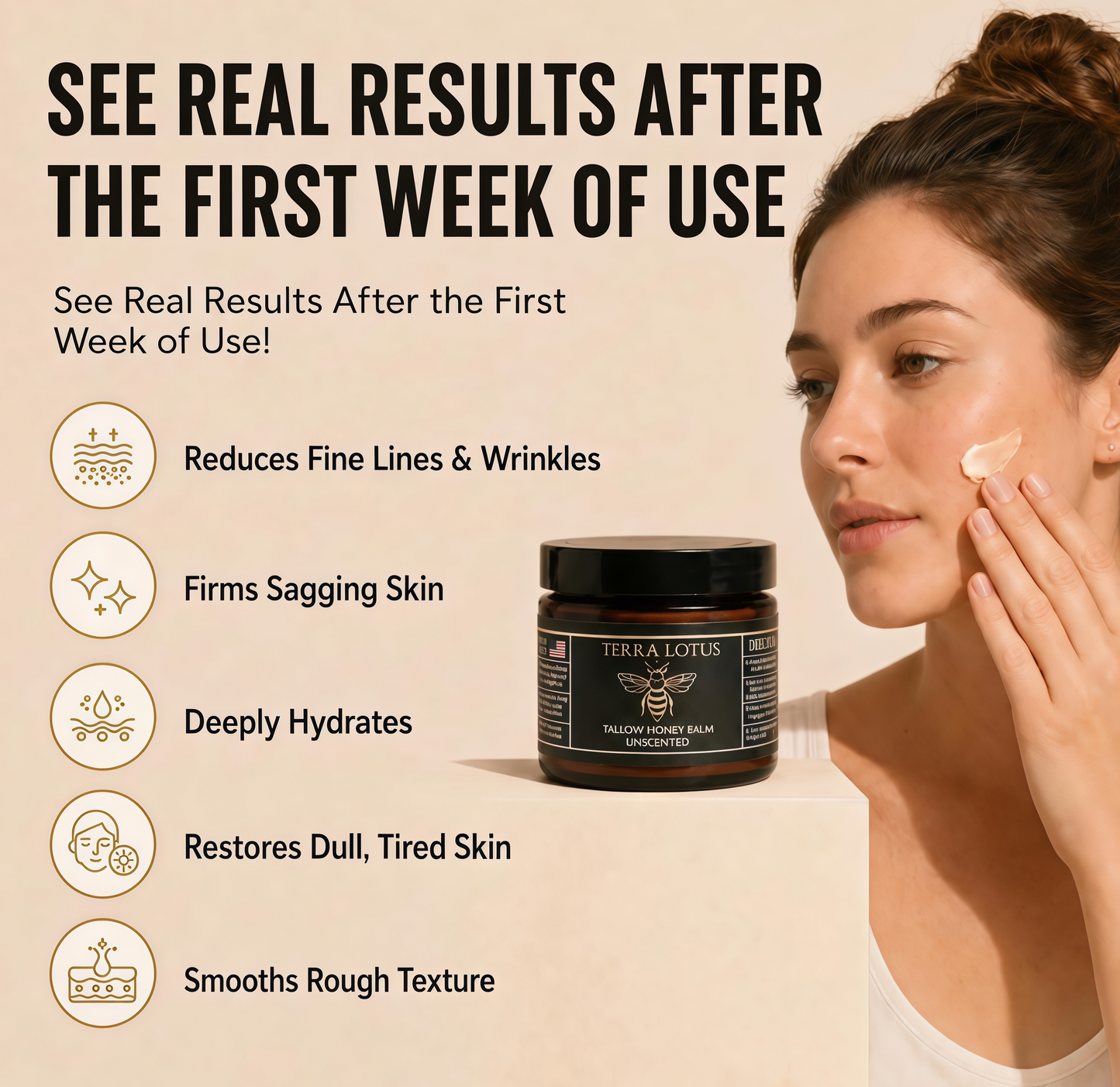 Terra Lotus - Organic Grass-Fed Beef Tallow Balm with Raw Honey - Moisturizing Cream for Soft, Smooth Skin - Handmade All-Natural Moisturizer (4 Oz, Lavender)