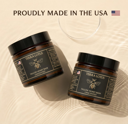 Terra Lotus - Organic Grass-Fed Beef Tallow Balm with Raw Honey - Moisturizing Cream for Soft, Smooth Skin - Handmade All-Natural Moisturizer (4 Oz, Lavender)